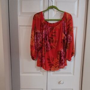 Orange Floral Lined Off Shoulder Lined Blouse